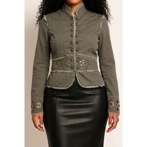 Miss Me Women's Military Style Studded Y2K Jacket Boho Brown M